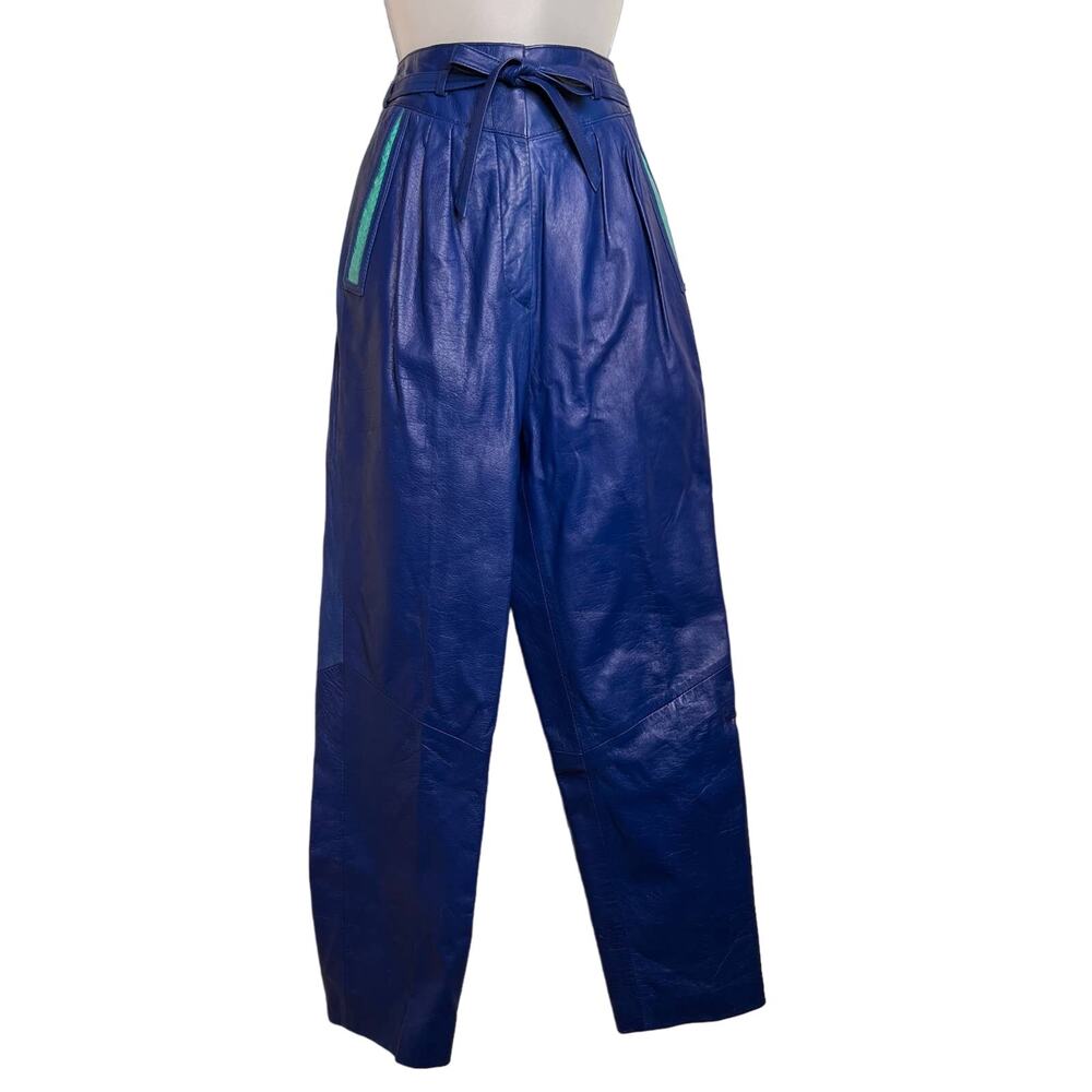 Vintage 80s Leather Skirt Pants Skirt Suit Set Size Small Blue Snakeskin Suede - Picture 12 of 16